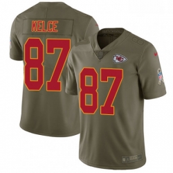 Youth Nike Kansas City Chiefs 87 Travis Kelce Limited Olive 2017 Salute to Service NFL Jersey