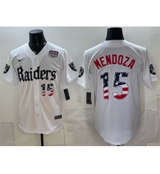 Men Las Vegas Raiders  15 Fernando Mendoza White USA 250 Fourth of July  Gothic Sin City Shadows Edition  Vapor Limited Stitched Baseball Jersey