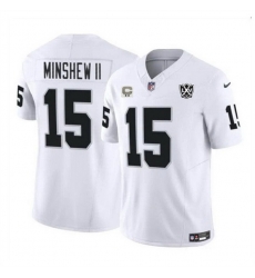 Men Las Vegas Raiders 15 Gardner Minshew II White 2024 F U S E 65th Anniversary Patch Vapor Stitched Football Jersey