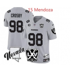Men Las Vegas Raiders 15 Maxx Crosby Grey 2024 F U S E With Nevada Silver Stat Patch And 65th Anniversary Patch 4 Star C Patch Stitched Football Jersey
