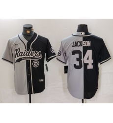 Men Las Vegas Raiders 34 Bo Jackson Grey Black Split Cool Base Stitched Baseball Jersey 2