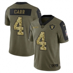 Men Las Vegas Raiders 4 Derek Carr 2021 Salute To Service Olive Camo Limited Stitched Jersey