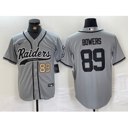 Men Las Vegas Raiders 89 Brock Bowers Grey Cool Base Stitched Baseball Jersey 2