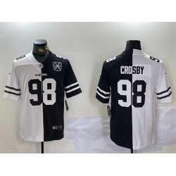 Men Las Vegas Raiders 98 Maxx Crosby Black  26 White Split With 65th Anniversary Patch Vapor Limited Stitched Jersey