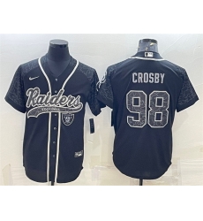 Men Las Vegas Raiders 98 Maxx Crosby Black Reflective With Patch Cool Base Stitched Baseball Jersey