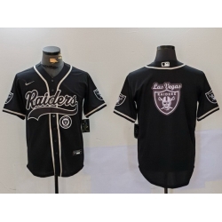 Men Las Vegas Raiders Black Team Big Logo With Patch Cool Base Stitched Baseball Jersey 5