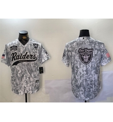 Men Las Vegas Raiders Team Big Logo 2024 Arctic Camo Salute To Service With 65th Anniversary Patch Stitched Baseball Jersey