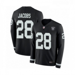 Mens Oakland Raiders 28 Josh Jacobs Limited Black Therma Long Sleeve Football Jersey