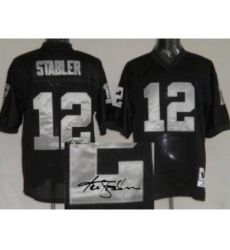 Oakland Raiders 12 Ken Stabler Black Throwback M&N Signed NFL Jerseys