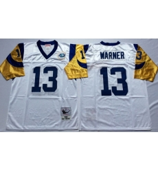 Men Los Angeles Rams 13 Kurt Warner White M&N Throwback Jersey