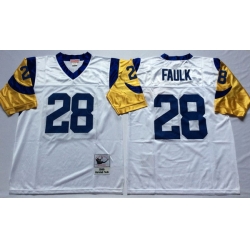 Men Los Angeles Rams 28 Marshall Faulk White M&N Throwback Jersey