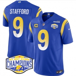 Men Los Angeles Rams 9 Matthew Stafford Blue 2024 NFC West Champions With 4 Star C Patch F U S E  Vapor Untouchable Stitched Football Jersey