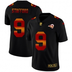 Men Los Angeles Rams 9 Matthew Stafford Men Black Nike Red Orange Stripe Vapor Limited NFL Jersey