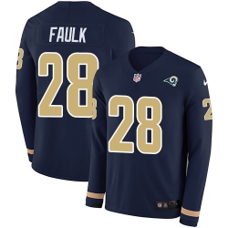 Nike Rams 28 Marshall Faulk Navy Blue Team Color Men s Stitched NFL Limited Therma Long Sleeve Jersey