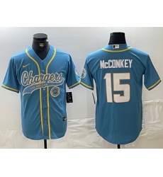 Men Los Angeles Chargers 15 Ladd McConkey Blue Cool Base Stitched Baseball Jersey 2