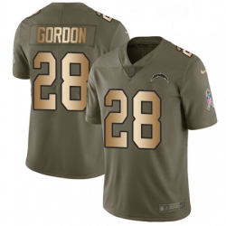 Men Nike Los Angeles Chargers 28 Melvin Gordon Limited OliveGold 2017 Salute to Service NFL Jersey