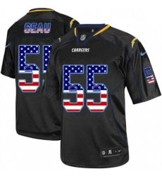 Men Nike Los Angeles Chargers 55 Junior Seau Elite Black USA Flag Fashion NFL Jersey