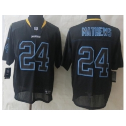 Nike San Diego Chargers 24 Ryan Mathews Black Elite Lights Out NFL Jersey