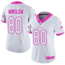 Nike Chargers #80 Kellen Winslow White Pink Womens Stitched NFL Limited Rush Fashion Jersey