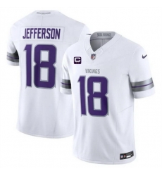 Men Minnesota Vikings 18 Justin Jefferson White 2024 F U S E  With 2 Star C Patch Winter Warrior Limited Stitched Jersey