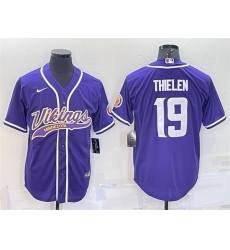 Men Minnesota Vikings 19 Adam Thielen Purple With Patch Cool Base Stitched Baseball Jersey