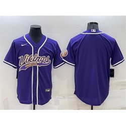 Men Minnesota Vikings Blank Purple With Patch Cool Base Stitched Baseball Jersey