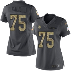 Nike Vikings #75 Matt Kalil Black Womens Stitched NFL Limited 2016 Salute To Service Jersey