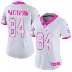 Nike Vikings #84 Cordarrelle Patterson White Pink Womens Stitched NFL Limited Rush Fashion Jersey