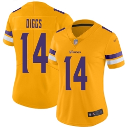 Women Vikings 14 Stefon Diggs Gold Stitched Football Limited Inverted Legend Jersey
