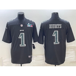 Men Philadelphia Eagles 1 Jalen Hurts Black Green Super Bowl LVII Patch Vapor Untouchable Limited Stitched Jersey