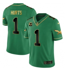 Men Philadelphia Eagles 1 Jalen Hurts Green black Gold Vapor Limited Stitched Football Jersey