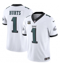 Men Philadelphia Eagles 1 Jalen Hurts White 2023 F U S E  With C Patch Vapor Untouchable Limited Stitched Football Jersey