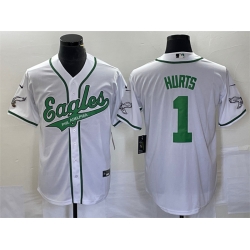 Men Philadelphia Eagles 1 Jalen Hurts White Cool Base Stitched Baseball Jersey