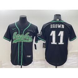 Men Philadelphia Eagles 11 A  J  Brown Black Cool Base Stitched Baseball Jersey