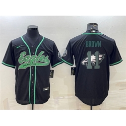 Men Philadelphia Eagles 11 A J Brown Black Team Big Logo With Patch Cool Base Stitched Baseball Jersey