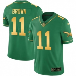 Men Philadelphia Eagles 11 A J  Brown Green gold Vapor Untouchable Limited Stitched Football Jersey