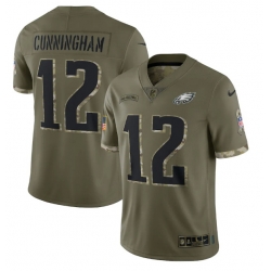 Men Philadelphia Eagles 12 Randall Cunningham Olive 2022 Salute To Service Limited Stitched Jersey