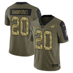 Men Philadelphia Eagles 20 Brian Dawkins 2021 Salute To Service Olive Camo Limited Stitched Jersey