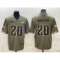 Men Philadelphia Eagles 20 Brian Dawkins Olive 2022 Salute To Service Limited Stitched Jersey