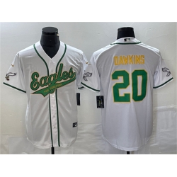 Men Philadelphia Eagles 20 Brian Dawkins White Gold Cool Base Stitched Baseball Jersey