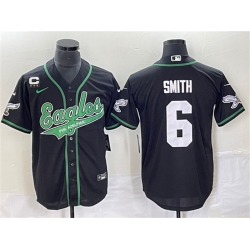 Men Philadelphia Eagles 6 DeVonta Smith Black With C Patch Cool Base Stitched Baseball Jersey