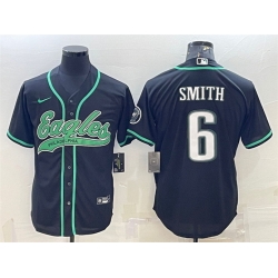 Men Philadelphia Eagles 6 DeVonta Smith Black With Patch Cool Base Stitched Baseball Jersey