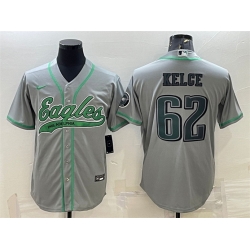 Men Philadelphia Eagles 62 Jason Kelce Gray With Patch Cool Base Stitched Baseball JerseyS