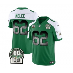 Men Philadelphia Eagles 62 Jason Kelce Green White 2023 F U S E  With 4 Star C Patch Throwback Vapor Untouchable Limited Stitched Football Jersey