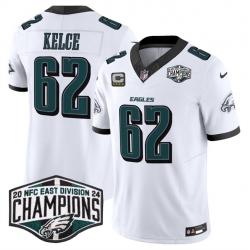 Men Philadelphia Eagles 62 Jason Kelce White 2024 New NFC East Champions With 4 Star C Patch F U S E  Vapor Untouchable Limited Stitched Football Jersey