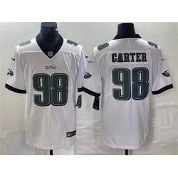 Men Philadelphia Eagles 98 Jalen Carter White Vapor Limited Stitched Football Jersey