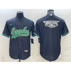 Men Philadelphia Eagles Black Team Big Logo With Patch Cool Base Stitched Baseball Jersey