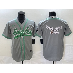 Men Philadelphia Eagles Gray Team Big Logo Cool Base Stitched Baseball Jersey