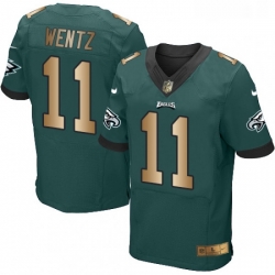 Mens Nike Philadelphia Eagles 11 Carson Wentz Elite GreenGold Team Color NFL Jersey