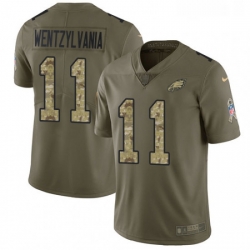 Mens Nike Philadelphia Eagles 11 Carson Wentz Limited OliveCamo 2017 Salute to Service Wentzylvania NFL Jersey